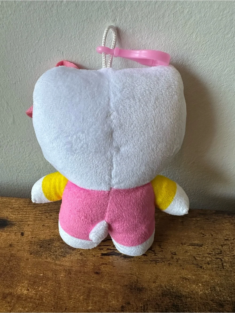 Hello Kitty Pink White and Yellow Clip-On Plush Keychain Bag Charm NWOT